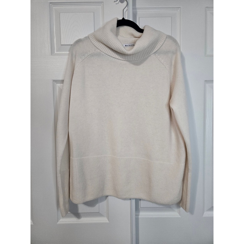 Athleta Womens Cream Merino Wool Cashmere Cowl Neck Sweater M 466750-04